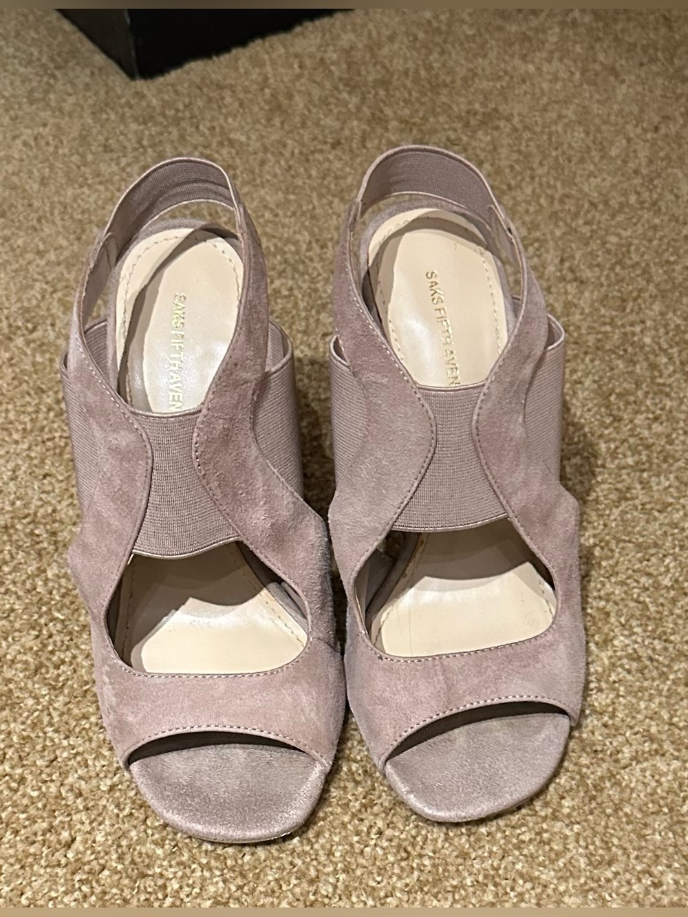 Saks Fifth Avenue Suede Peep-Toe Slingback Heels — Mauve